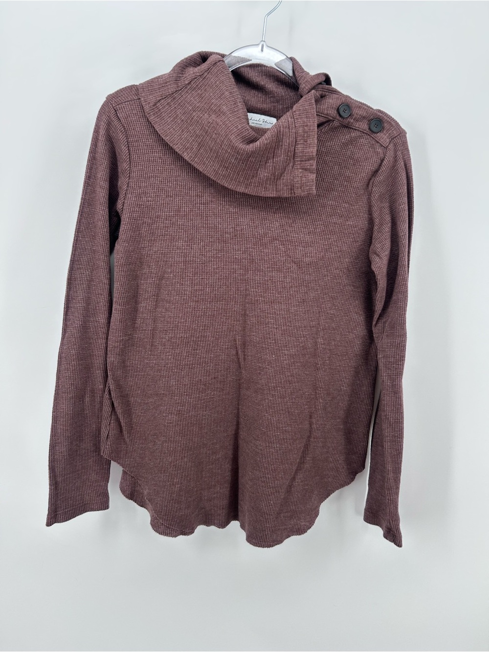 Michael Stars Brown Waffle Knit Cowl Neck Button Shoulder Shirt Sz Xs